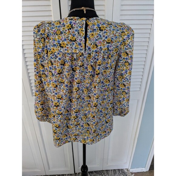 Pleione Anthropologie Women M Multicolor Floral Smocked Boho Blouse Cottagecore - Picture 9 of 14